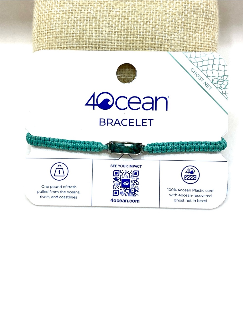 4ocean Teal Braided Bracelet with Rectangular Bezel